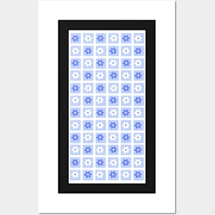 Vintage Aesthetic Minimalist Flower Grid Design Phone Case in Blue Posters and Art